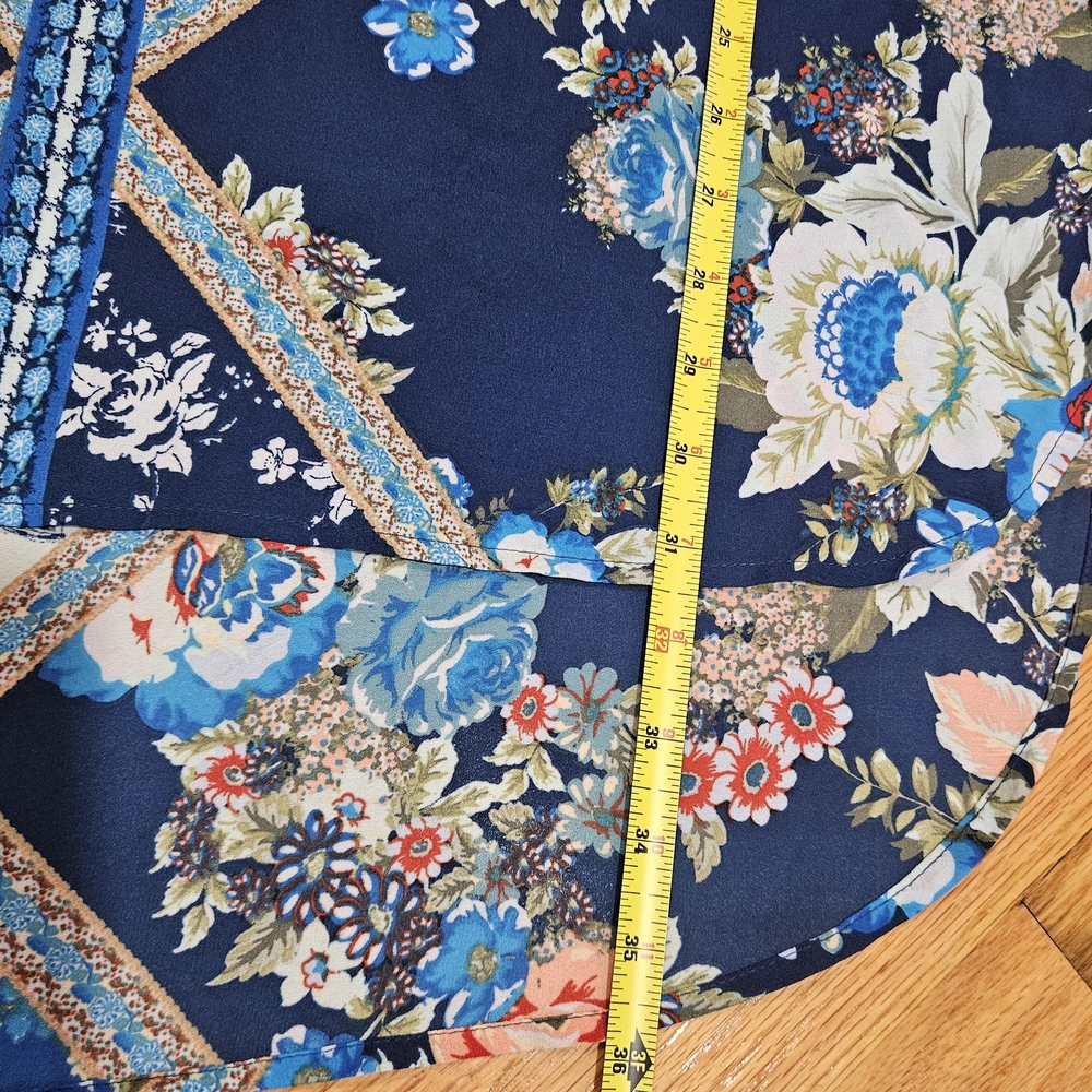 Figueroa & Flower Blue Floral Tunic Blouse Boho Patchwork Design, Size Large - Picture 9 of 10